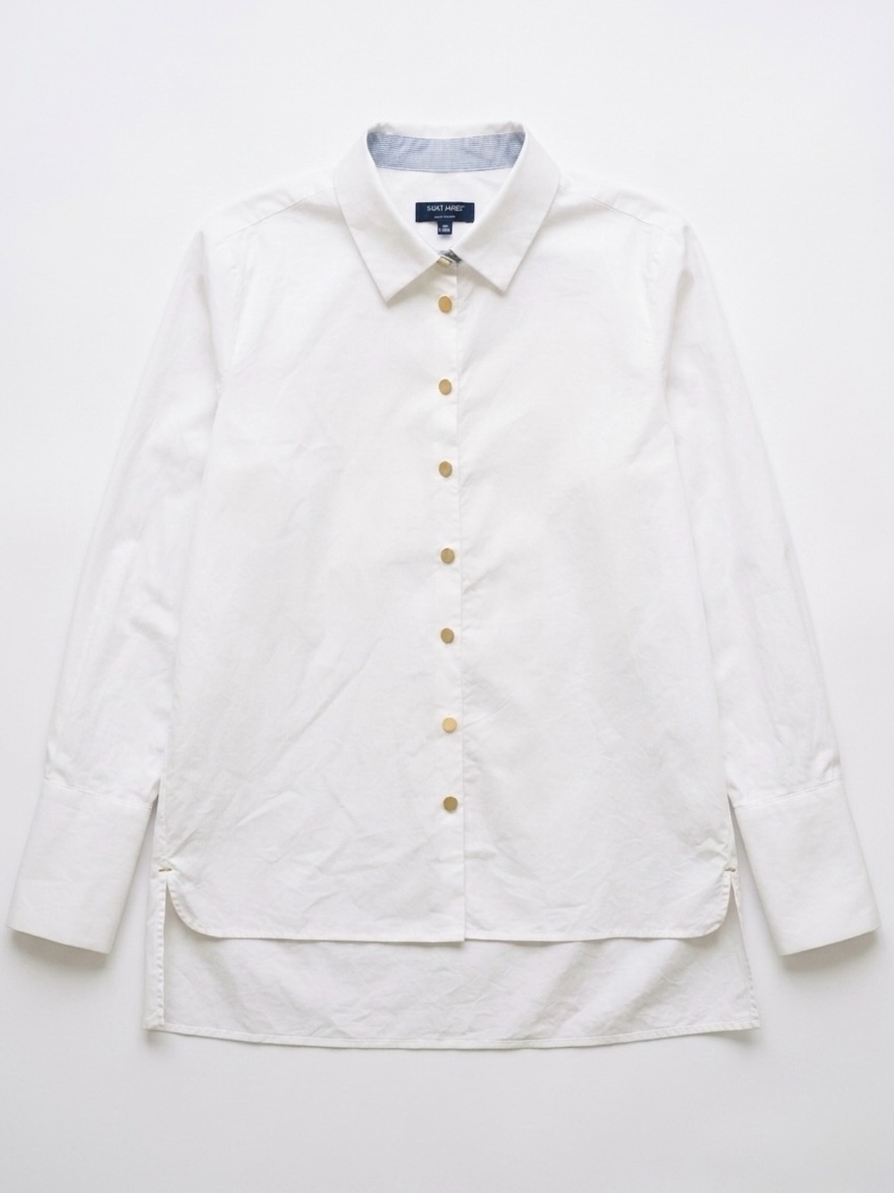 Saint James High Low Button Up Shirt Blouse Size 8 White